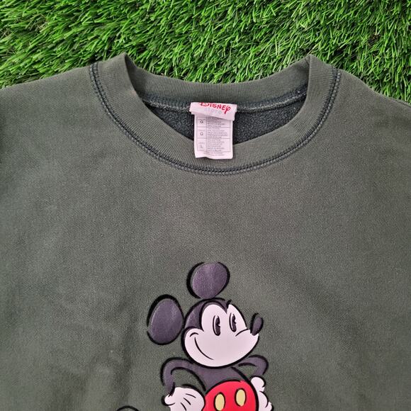Disney Mickey-Mouse Sweatshirt M/L 22x25 Green Cropped - Picture 11 of 16